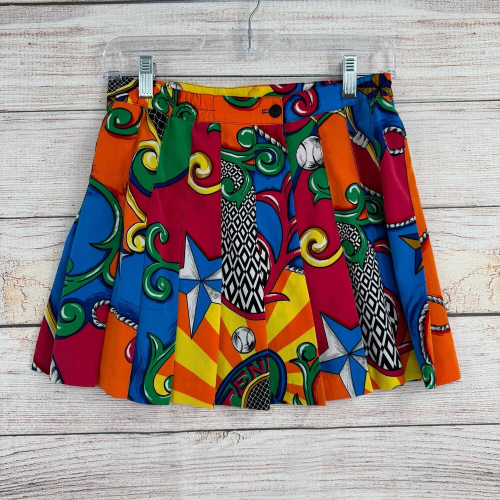 Vintage Tail Racket‎ Print Pleated Tennis Skirt Womens 8 Multicolor Made in USA